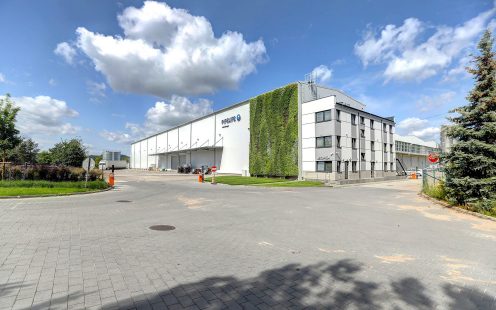 Outside view of the green wall at Pipelife venue in Poland