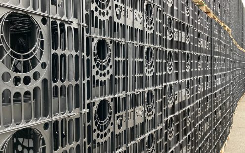 Stormbox E retention crates in the warehouse of Pipelife Poland | Pipelife