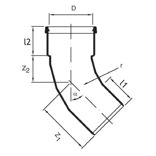 Technical drawing PP sewage segmented bend