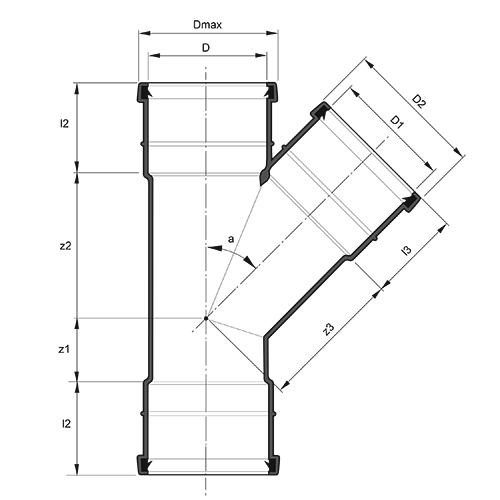 Measurement drawing branch 45gr 3 socket