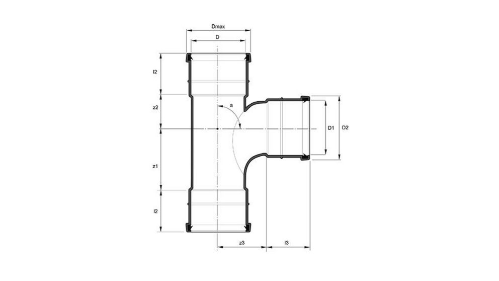 Measurement drawing branch 90gr 3 socket long