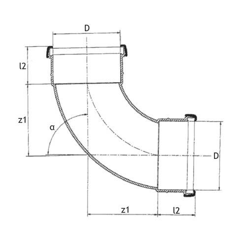 Technical drawing PP soil long bend Stilla