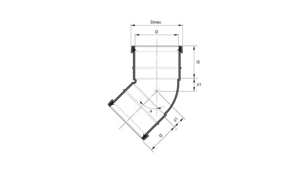 Measurement drawing bend 45gr 2 socket