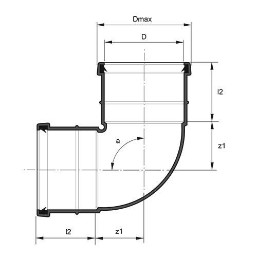 Measurement drawing bend 90gr 2 socket