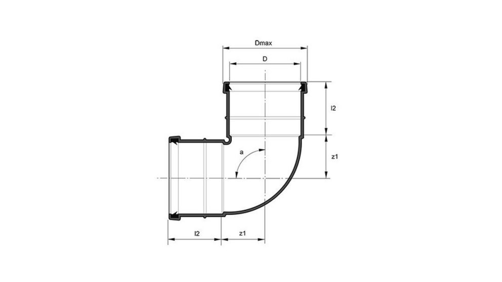 Measurement drawing bend 90gr 2 socket
