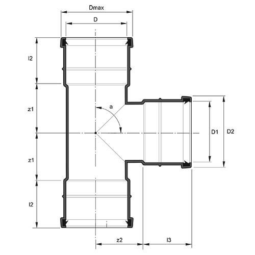 Measurement drawing branch 90gr 3 socket