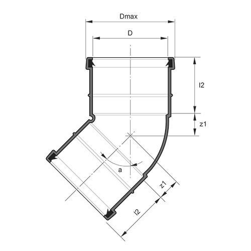 Measurement drawing bend 45gr 2 socket
