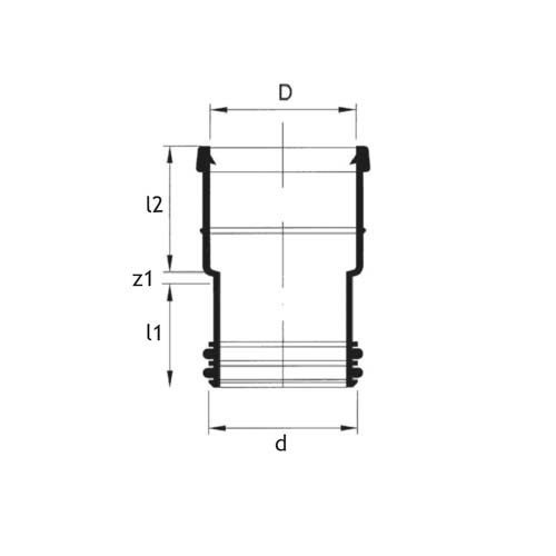 Technical drawing PP soil repair socket Nordic with seal