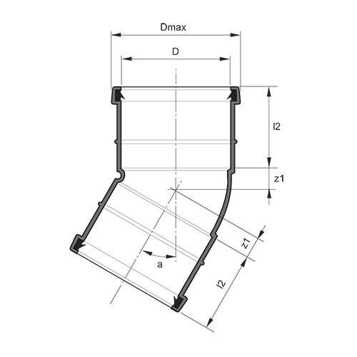 Measurement drawing bend 30gr 2 socket