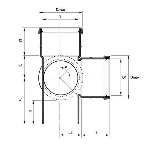 Measurement drawing corner branch 90gr