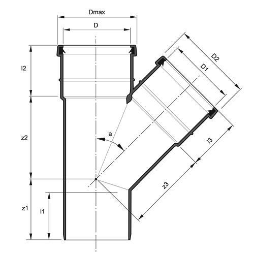 Measurement drawing branch 45gr 2 socket