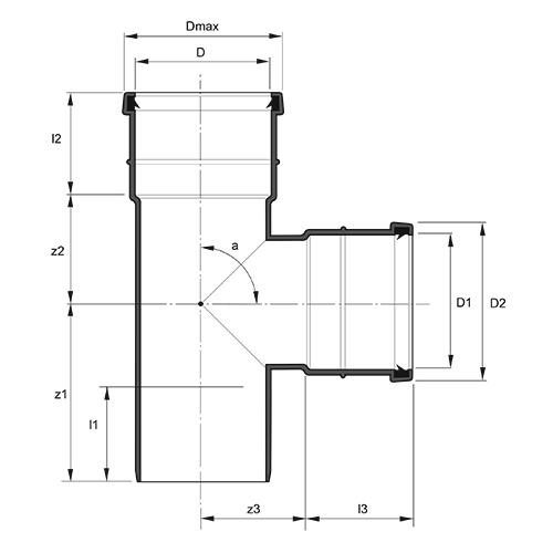 Measurement drawing branch 90gr 2 socket
