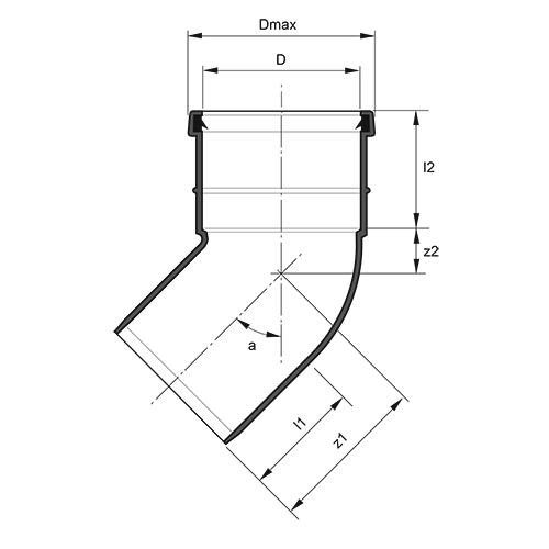 Measurement drawing bend 45gr 1 socket