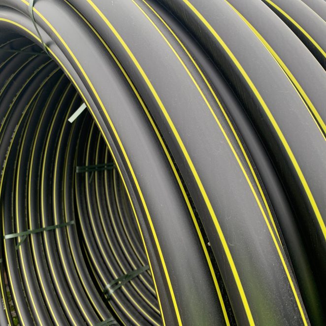 PE gas pipes coils black with yellow stripes