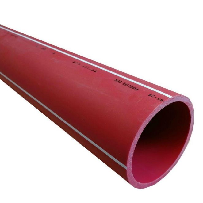 PE cableprotection pipe red with white stripes 