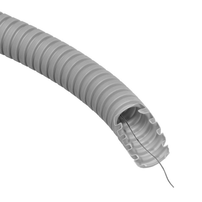 PVC  corrugated flexible electro installationpipe with wire, gray