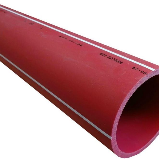 PE cableprotection pipe red with white stripes 