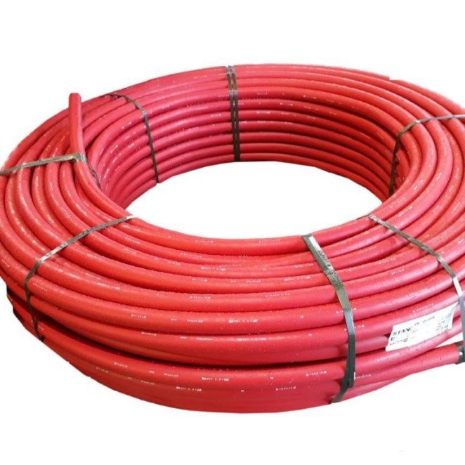 PE electro pipe coil red with white stripes 